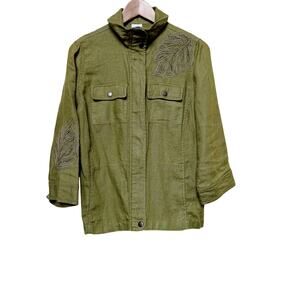 Chico's Linen Jacket Womens 0 Small 4 Green Button Down Summer Spring Coastal